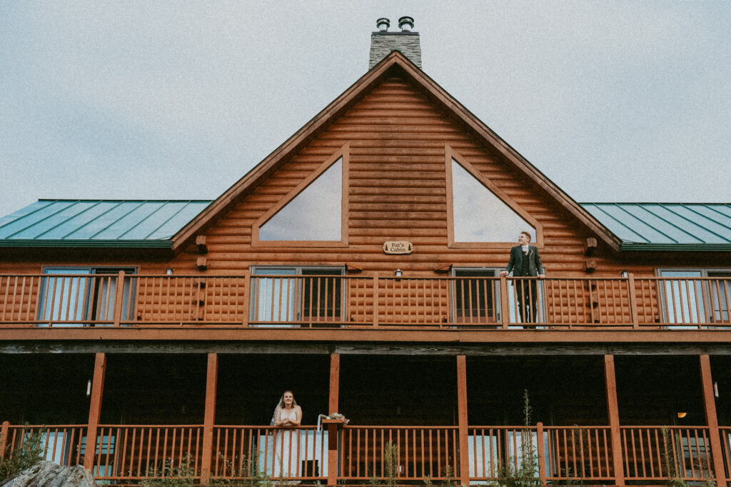 Couple staying at a cabin during their White Mountains elopement in New Hampshire
